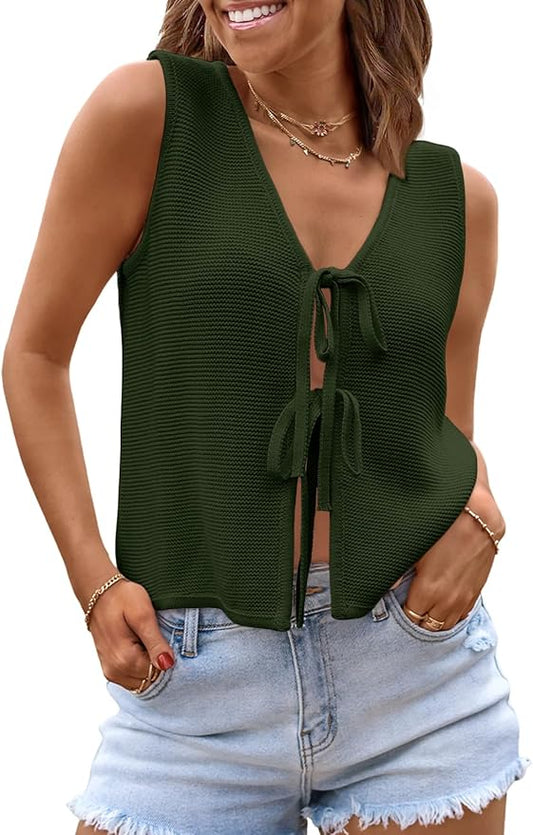 LILLUSORY Womens Tie Front Tops Vacation Sweater Vest | Bohemian Style, Beach Resort Wear, Concert Western Outfits, Crochet Tops, Vacation Outfits, Cute Y2k Sleeveless 2026 by Lillusory