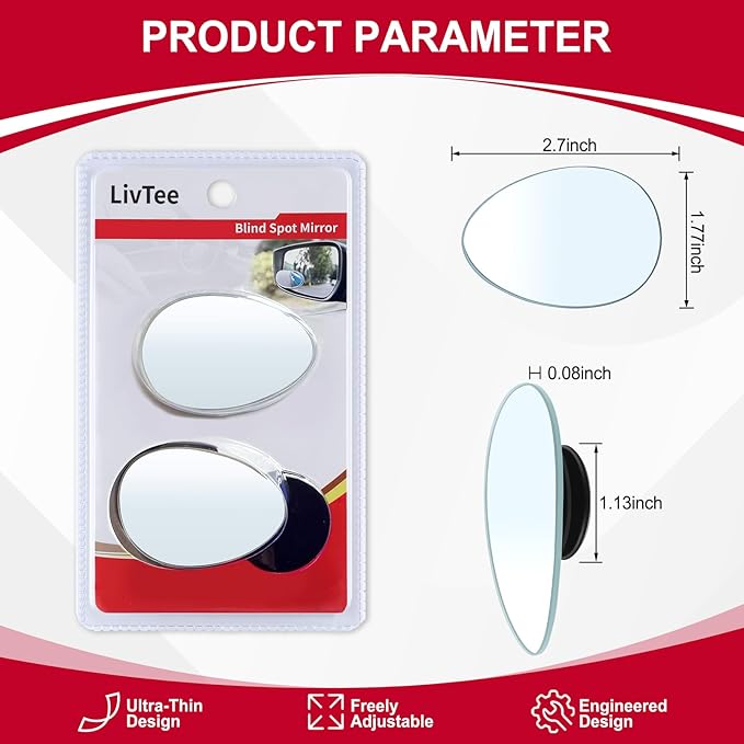 LivTee Blind Spot Mirror, Oval HD Glass Frameless Convex Rear View Mirror with wide angle Adjustable Stick for Cars SUV and Trucks, Pack of 2 - Image 3