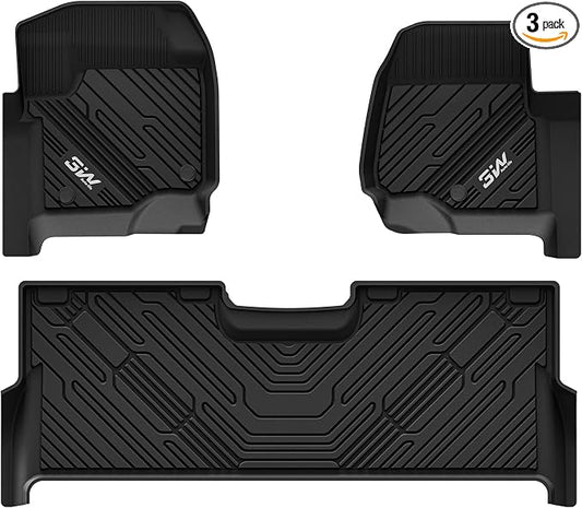 3W Floor Mats Fit for Ford F250 F350 F450 F550 2017-2025 2026 Super Duty Crew Cab Bucket Seat with Under Seat Storage, All Weather TPE Custom Fit F 250 Floor Liner(Not for Vinyl Floor), Upgraded by 3W