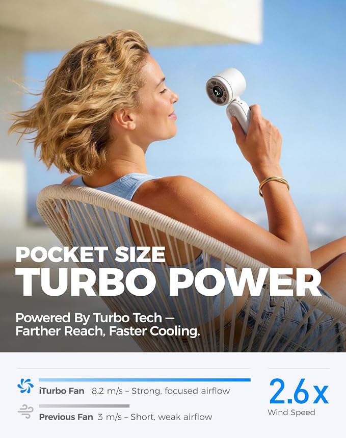 Diveblues Mini Handheld Fan, 30ft/s Portable Turbo Fan [12H Max Cooling], 4000mAh Personal Fan with LED Display, 3-in-1 Hand Held/Neck/Desk Fan for Travel, Cruise, Disney Essentials - Image 2