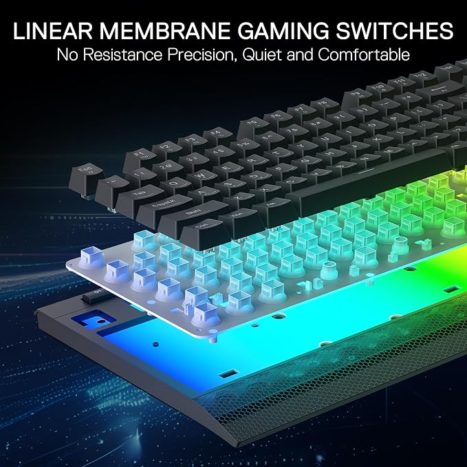 Redragon K525 RGB Backlit 104 Keys Wired Membrane Gaming Keyboard w/ 5 Multimedia Keys & 4 Extra On-Board Macro Keys, Dedicated Media Control, Ergonomic Wrist Rest, Linear Mechanical-Feel Switch - Image 4