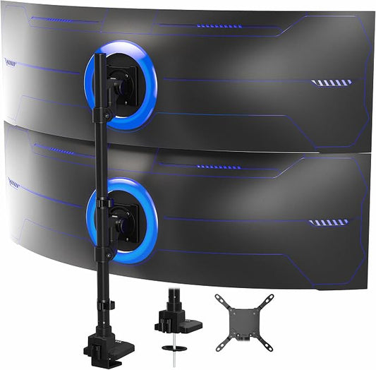 VIVO Dual Vertically Stacked Ultra-Wide Monitor Desk Mount for up to 57 inch Screens, Heavy Duty Adjustable Stand for 2 Ultrawides, 59.4 lbs Capacity, Black, STAND-V257R by Unknown