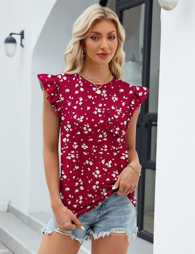 JUSTFASHIONNOW Womens Summer Tops Striped T-Shirts 2026 Ruffle Short Sleeve Crew Neck Casual Blouses with Pocket - Image 5