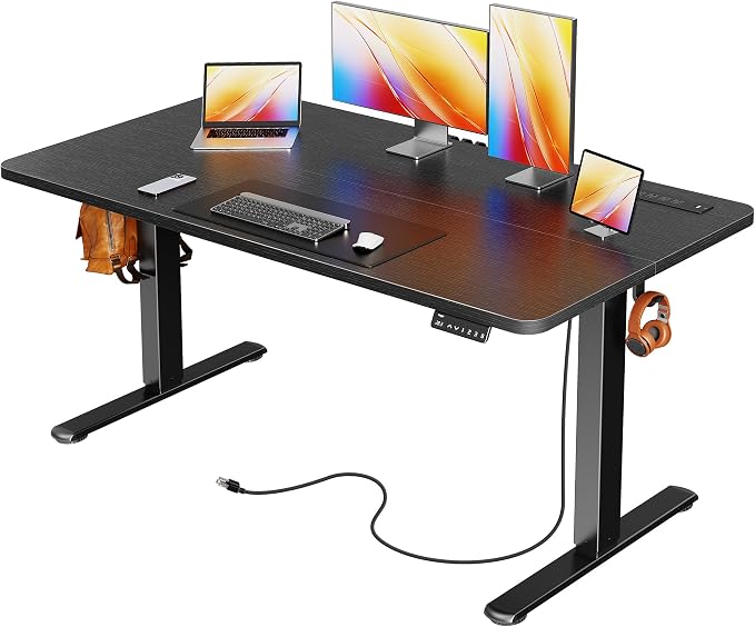 Huuger Electric Standing Desk with Power Outlets and USB-C Port, 55 X 24 Inch Height Adjustable Desk, Sit Stand Desk for Home Office, Computer & Gaming Desk with 4 Presets, Stable Steel Frame, Black by Huuger