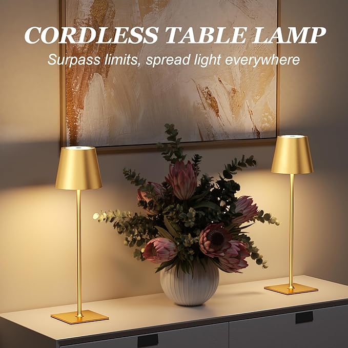 Kakanuo Gold Cordless Rechargeable Table Lamp 5000mAh Battery Operated Lamps, 3 Colors Stepless Dimming Touch Lamp for Dining, Living Room, Outdoor Patio, Kitchen Counter, 4 Pack - Image 4