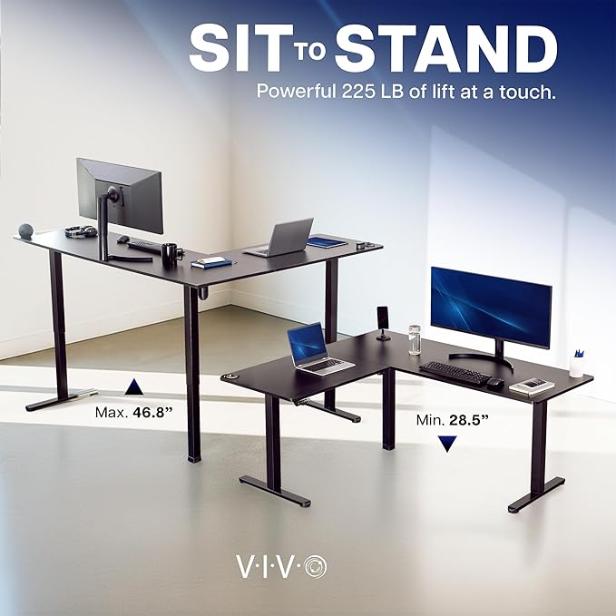 VIVO Dark Gray 75 x 63 in Corner Standing Desk, DESK-E3CTG-75 | Electric, Large Reversible L-Shaped Table, Sit Stand Height Adjustable, Memory Controller, Office Furniture Sets, Black Frame - Image 3