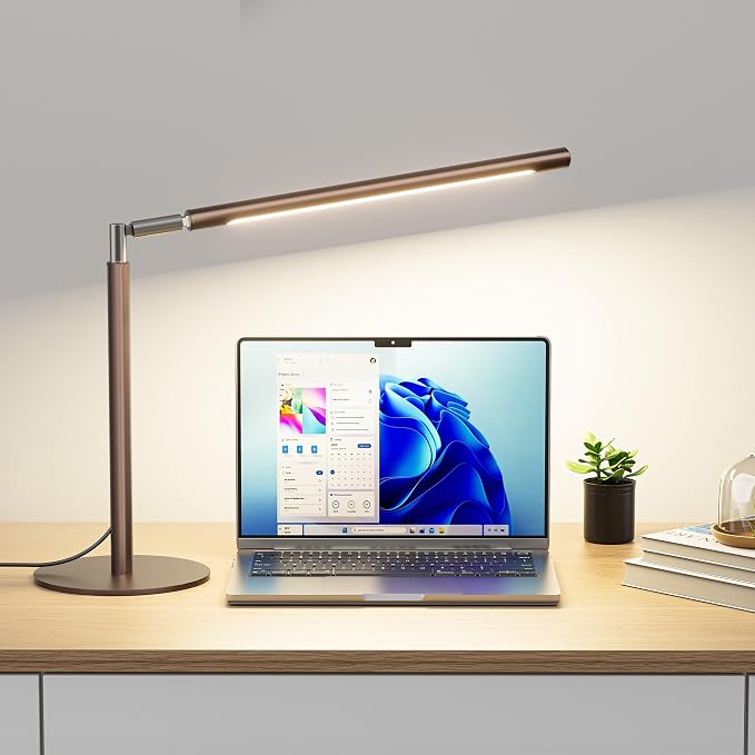 SIBRILLE Brown LED Desk Lamp, 16" Dimmable Metal Desk Light with Base, 15W 1200LM, Adapter Included, Color & Brightness Adjustable, Modern Tall Table Lamp for Home Office Reading Study Task Laptop by SIBRILLE