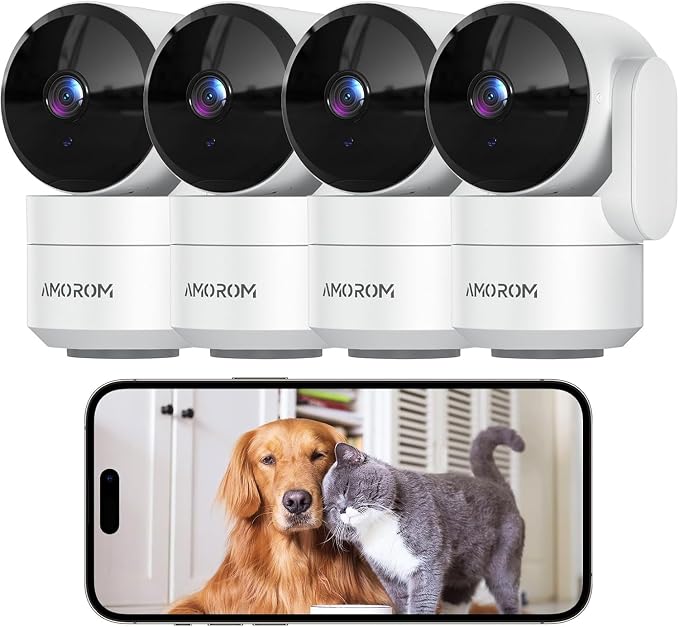 AMOROM Indoor Camera, AI Security Camera for Baby/Elderly/Pet Monitoring | AI Smart Detection & Alarm, 2-way Audio, Night Vision, 2.4G WiFi Control, Cloud & SD Card Storage, Alexa Assistant, 4 Pack by AMOROM