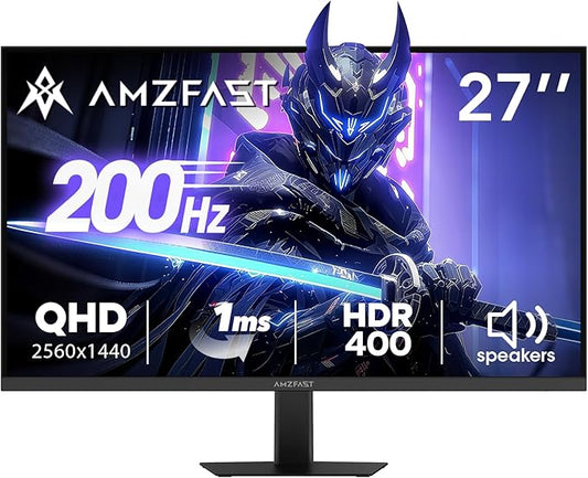 Amzfast 27 Inch 200Hz WQHD (2560 x 1440) Fast IPS Gaming Monitor, Built-in Speakers, 1ms G-SYNC Compatible, HDR400, 132% sRGB, 96% DCI-P3, VESA 100x100, HDMI 2.0 x 2 & DP 1.4 x 2, AMZG27F5Q by Amzfast
