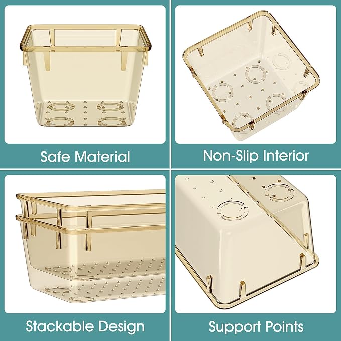 WOWBOX 25 PCS Plastic Drawer Organizer Set, 4 Sizes Desk Drawer Divider Organizers and Storage Bins for Makeup, Jewelry, Gadgets for Kitchen, Bedroom, Bathroom, Office, Clear Champagne - Image 3