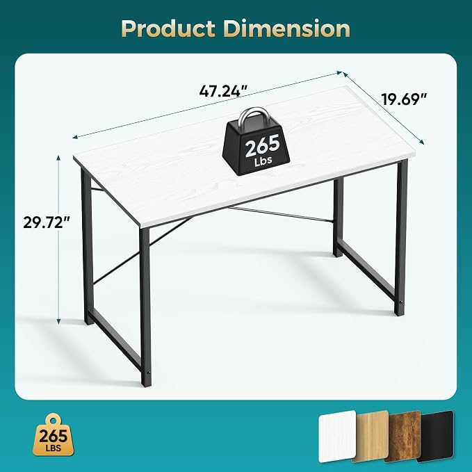 OLIXIS 47 Inch Computer Office Desk for Small Spaces, Writing Gaming Work Desk Modern Study Table with Metal Frame Home Bedroom, White | Computer Writing Workstation, Strong Metal Frame, Small Spaces, Home Bedroom Dorm, White - Image 3