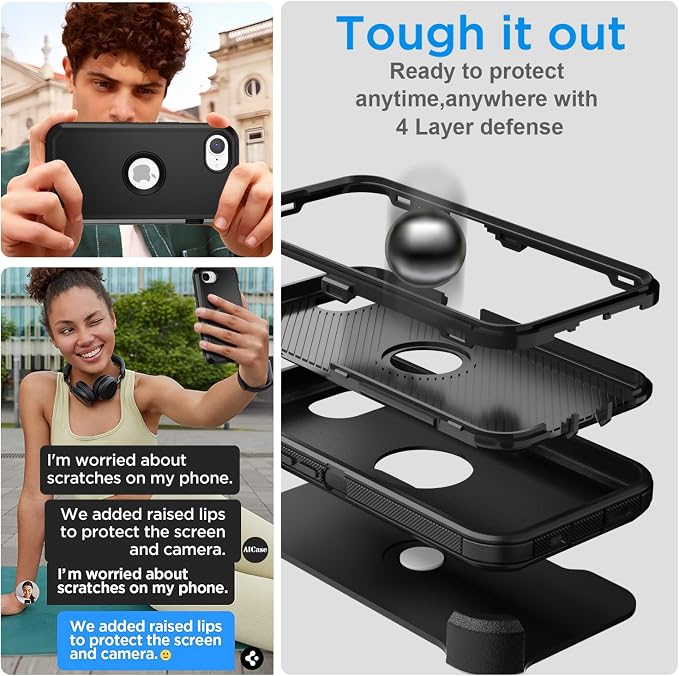 AICase for iPhone 17e/iPhone 16e Case with Belt Clip Holster,Heavy Duty Drop Protection Full Body Rugged Shockproof/Drop Proof/Dust Proof Military Protective Tough Durable Cover for iPhone 17E/16E - Image 3