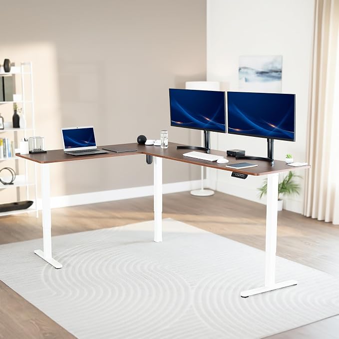 VIVO Dark Walnut 84 x 63 in Corner Standing Desk, DESK-E3CTWD-84 | Electric, Large Reversible L-Shaped Table, Sit Stand Height Adjustable, Memory Controller, Office Furniture Sets, Black Frame - Image 2