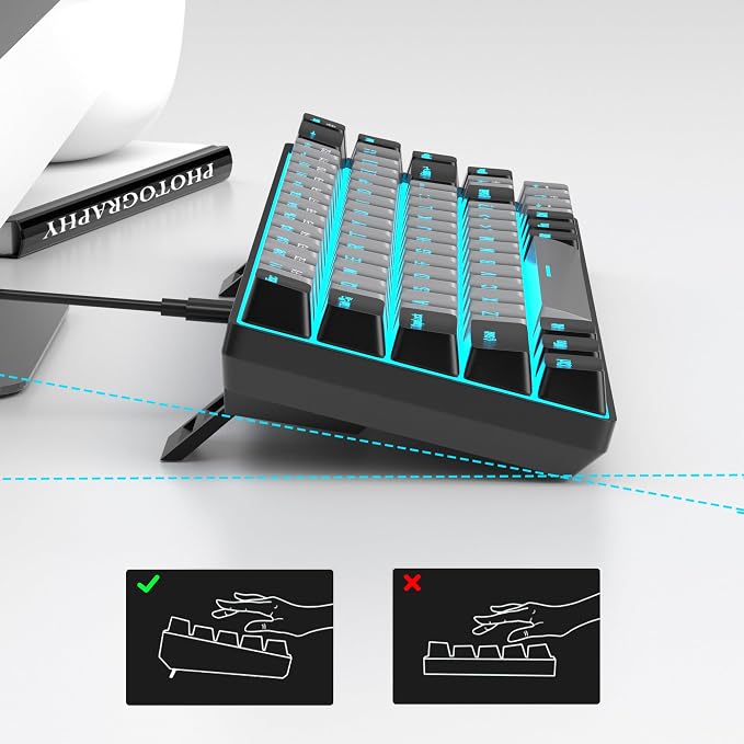 MageGee Portable 60% Mechanical Gaming Keyboard, MK-Box LED Backlit Compact 68 Keys Mini Wired Office Keyboard with Blue Switch for Windows Laptop PC Mac - Grey/Black - Image 4