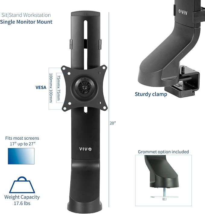 VIVO Adjustable Single Monitor Mount for Sit-Stand Workstation, Desk Converter, Monitor Arm Fits 1 Screen up to 32 inches, STAND-V001U - Image 2