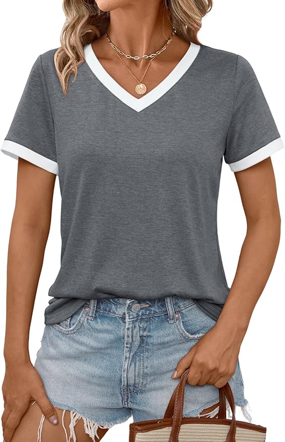 AUTOMET Womens Short Sleeve T-Shirts Summer Tops Casual Soft Tunic V Neck Basic Workout Clothes Spring Fashion Outfits 2026 by AUTOMET