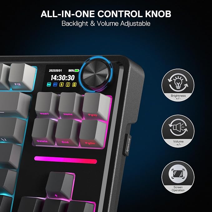 Redragon K743 PRO GB 80% Gasket RGB Gaming Keyboard w/Hype 1.14’’ TFT Screen & Knob, 84 Keys Mechanical Keyboard, 5-Layer Noise Dampening, Hot-Swap South-Facing RGB Socket, Gradient PBT Keycaps - Image 6