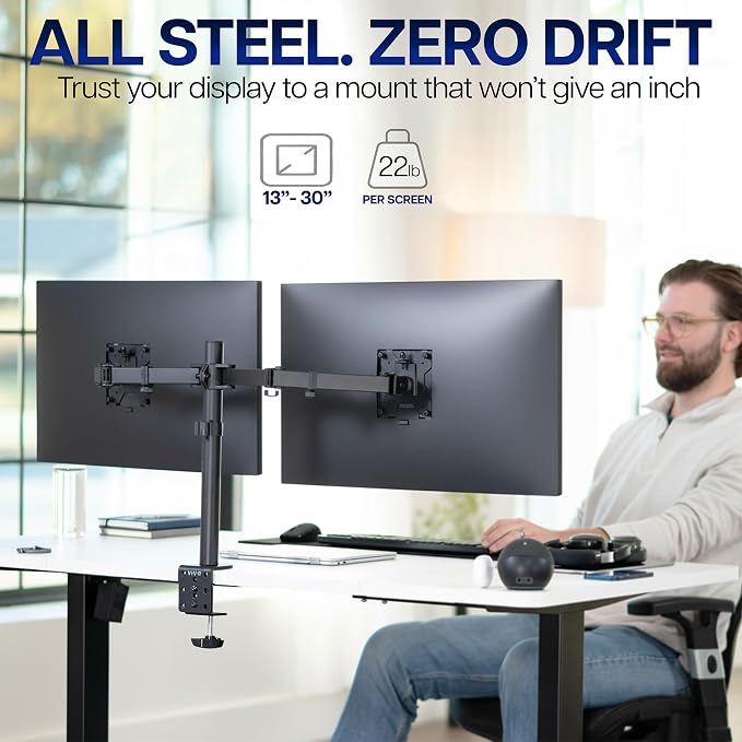 VIVO Dual Monitor Desk Mount, Heavy Duty Fully Adjustable Stand, Fits 2 LCD LED Screens up to 32 inches and 22 lbs Each, Black, STAND-V032 - Image 2