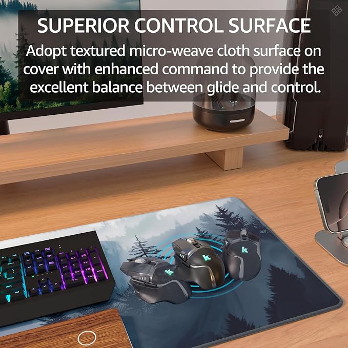 KTRIO Large Gaming Mouse Pad, Desk Mat, 31.5 x 11.8 in, Cloud Forest, XL | Smooth Micro-Weave Surface, Artistic Pattern Design, Non-Slip Rubber Base, Durable Stitched Edges, Office & Home Use - Image 2