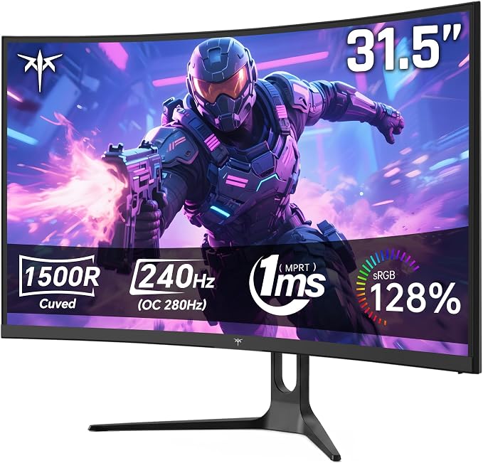 KTC 32 Inch Curved 240Hz Gaming Monitor, 280Hz PC Computer Monitors 1080P FHD, 1500R Curve, 1MS MPRT, Adaptive Sync, 128% sRGB, 3500:1, HDR Low Blue Light, Tiltable VESA Mount, H32C5 by KTC