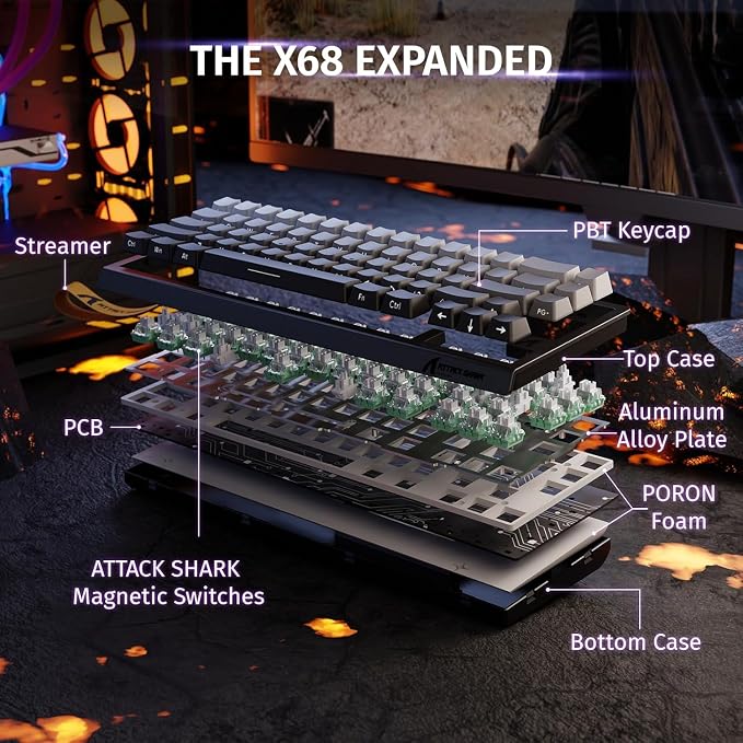 ATTACK SHARK X68 HE RT Mechanical Gaming Keyboard 60% Wired TKL-Moonlight | Adjustable Actuation,Hall Effect Magnetic Switch,8KHz Polling Rate,RGB Backlit,Top Mount,Side Printed Keycap for PC Mac Gamer - Image 8