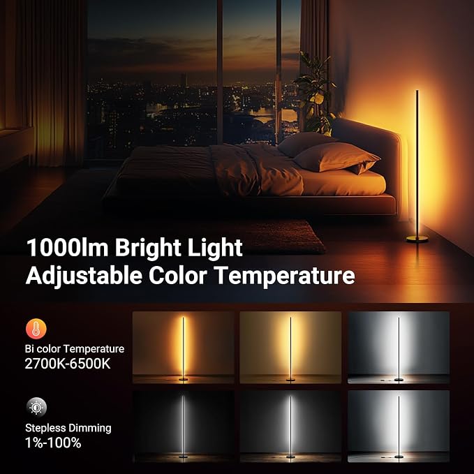 NEEWER NF04 RGB IC W Smart Floor Lamp NEW Version, 1000lm LED Corner Light Compatible with Google Alexa, APP/AI Design/Music Sync/16 Million Color Living Room Bedroom Home Decor Ambient Lighting - Image 8