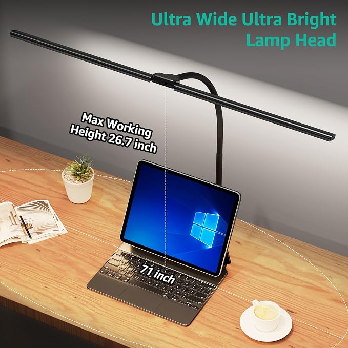 ShineTech LED Desk Lamp for Home Office, 4000K Neutral White Double Head Architect Task Lamps with Clamp, Dimmable Adjustable Flexible,Black - Image 5