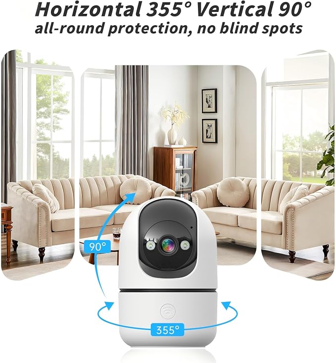 GBIUT Indoor Camera 5G&2.4G WiFi Cameras for Home Security Instant 911 Alert, 360° Pan/Tilt Baby Monitor/Dog/Pet Camera AI Motion Detection Night Vision, Speaker, US Cloud Storage (2-Pack) - Image 3