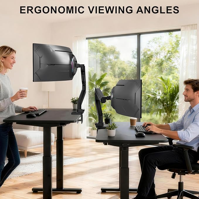 WALI Heavy Duty Single Monitor Arm for 13-49 inch 1000R Curved Screens, up to 44 Lbs, Adjustable Single Monitor Desk Mount with C-Clamp, Grommet Base, 75/100mm VESA Mount (GSM001XL), Black - Image 9