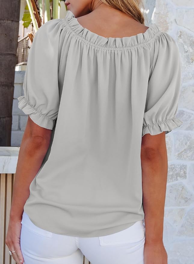 EVALESS Womens Tops Off The Shoulder Blouses for Women Dressy Casual Cute Puff Sleeve T Shirts Fashion 2026 - Image 4