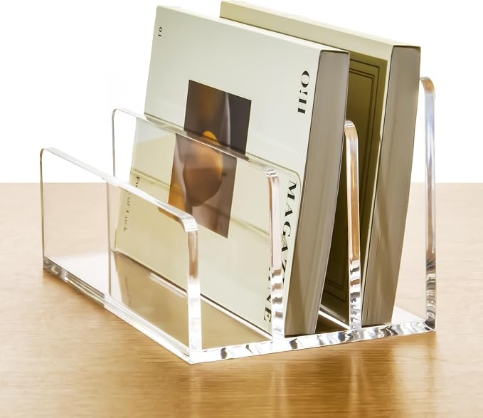 3 Compartments Clear Acrylic Mail Holder – Vertical Letter Sorter & Multifunction Desk Organizer for Bills, Documents, Notebooks – Modern Office/Home Envelope File Rack by AIMOLLYACRYLICSTORAGE
