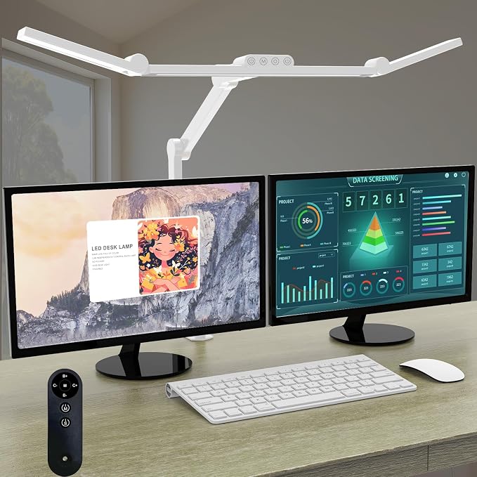 Micomlan Architect Desk Lamp with Clamp, Led Desk Lamp for Home Office with Remote Control, 24W Bright Dimmable Computer Light with Atmosphere Lighting Adjustable Table Light(Remote) by Micomlan