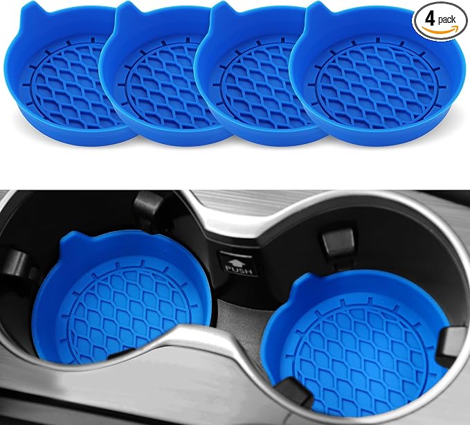 SINGARO Car Cup Holder Coaster, Silicone Cup Holder Insert, Universal Non-Slip Cup Holders, Car Accessories Interior for Women and Man 4 Pack Blue by SINGARO