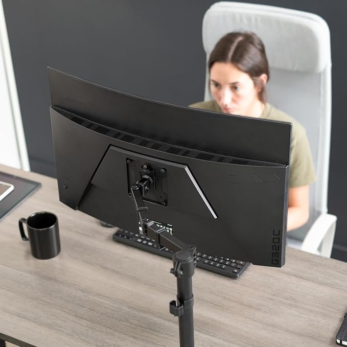 VIVO Single 13 to 38 inch Ultrawide Monitor Arm Desk Mount, Regular Screens up to 32 inches, 22 lbs capacity, Fully Adjustable Stand with C-Clamp and Grommet Base, Black, STAND-V001 - Image 9