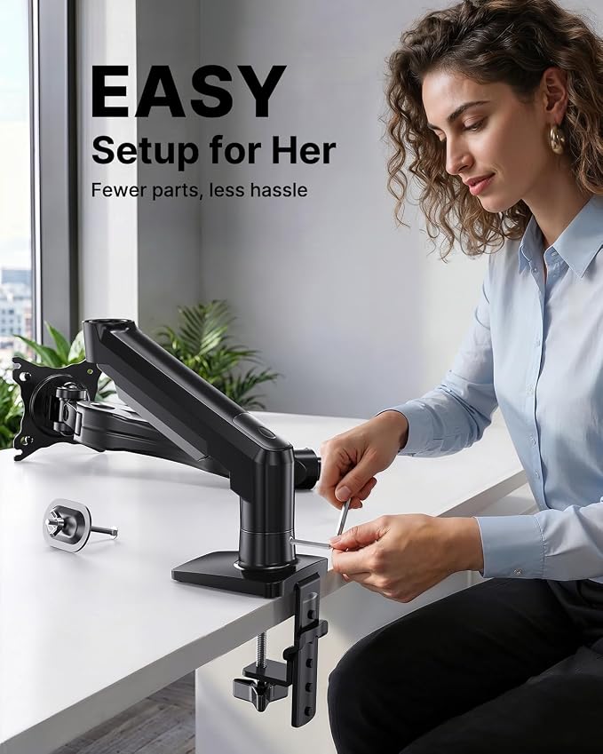 HUANUO FlowLift™ Single Monitor Mount, 13 to 32 Inch Monitor Arm, Adjustable Monitor Stand, Vesa Mount with Clamp and Grommet Base - Fits 4.4 to 19.8lbs LCD Computer Monitors - Image 3