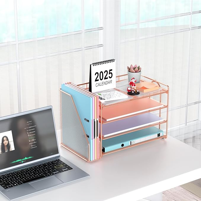 gianotter 4-Tier Paper Organizer With Magazine Holder | Desk Organizers and Accessories, File Organizer for Office Supplies Storag (Rose Gold, 4-Tier) - Image 6