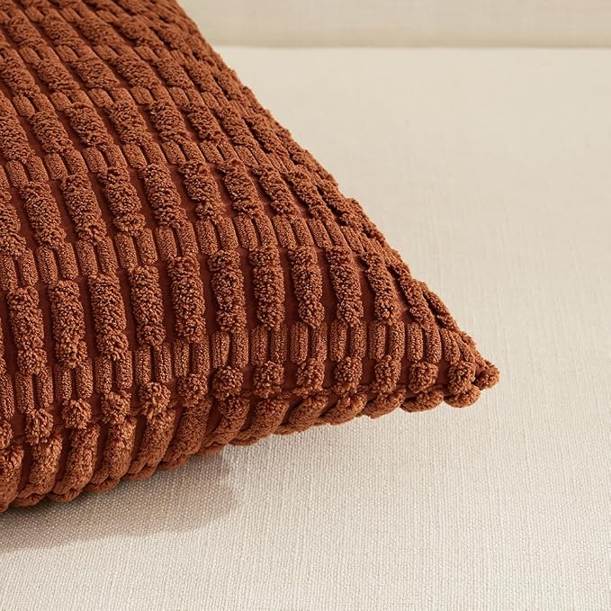 Fancy Homi 4 Packs Decorative Throw Pillow Covers for Living Room Couch Bed, Modern Farmhouse Boho Home Décor Accent Cushion Case, 18" x 18", Rust - Image 4
