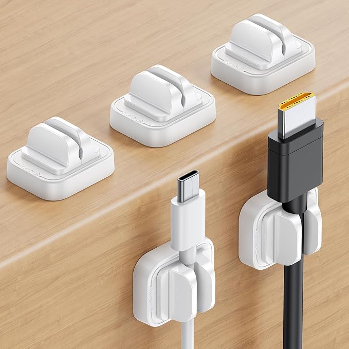 Lamicall 5 Pack Spring Fixed Cord Holder Clips, Desk Cable Organizer | Adjustable Cable Management, Workspace Organizer & Accessories, Adhesive Wire Clips for Nightstand, White by Lamicall