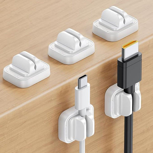 Lamicall 5 Pack Spring Fixed Cord Holder Clips, Desk Cable Organizer | Adjustable Cable Management, Workspace Organizer & Accessories, Adhesive Wire Clips for Nightstand, White by Lamicall