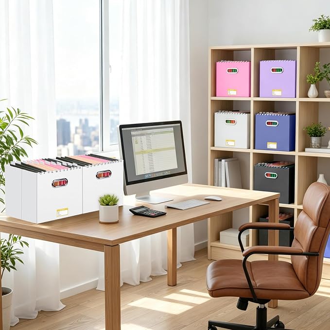 BALEINE File Organizer Box, Cardboard File Folder Organizer with Handle for Letter Size, Portable Collapsible Hanging Filing Box for Home Office Document Storage (8 Pack, Large White) - Image 2