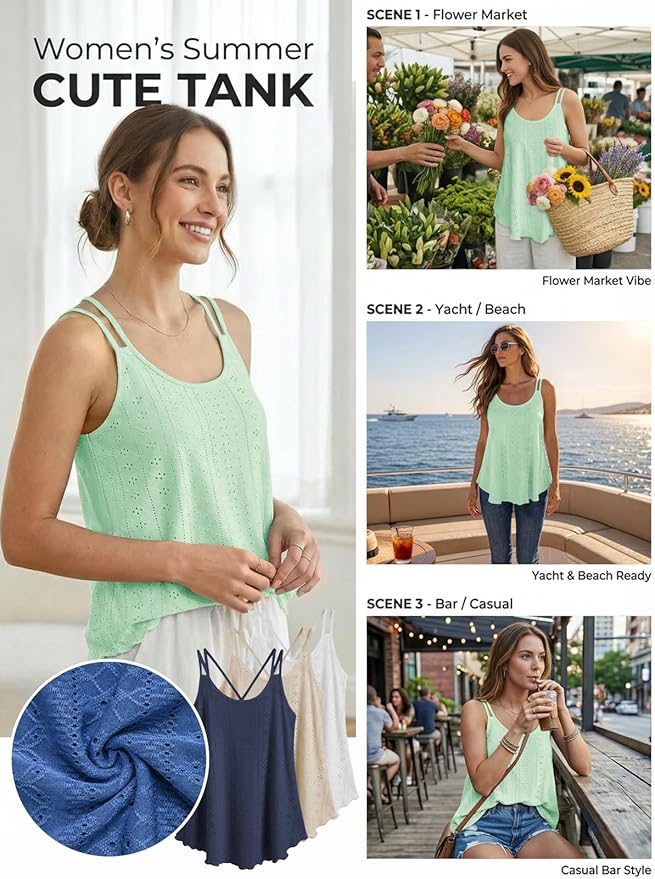ATHMILE Women's Tank Tops Sleeveless Summer Top Spaghetti Strap Spring Shirt Loose Fit Beach Vacation 2026 Casual - Image 4