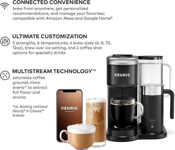 Keurig K-Café SMART Single Serve Coffee Maker with WiFi Compatibility, Latte and Cappuccino Machine with Built-In Frother, 6 Brew Sizes, Black | WIFI Brewid Smart Brewing, Built-in Milk Frother for Lattes and Cappuccinos, 6 Brew Sizes, K-Cup Pod Compat... - Image 2
