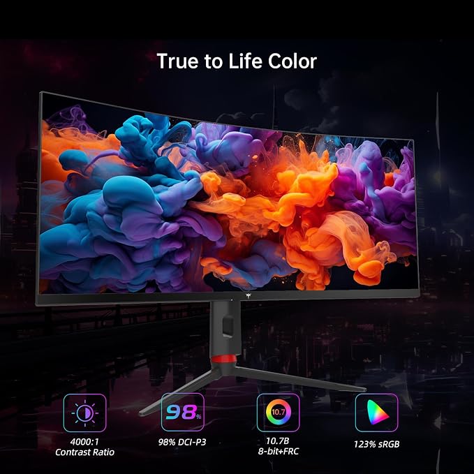 KTC 34 Inch Curved Ultrawide Gaming Monitor, 21:9, 3440x1440p 180Hz 1ms, 1500R Curved Monitor, Freesync G-sync, Picture by Picture,PIP, Height/Tilt/Swivel/Pivot, H34S18S - Image 4