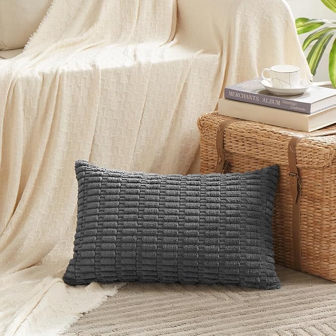 Fancy Homi 4 Packs Decorative Throw Pillow Covers for Living Room Couch Bed, Modern Farmhouse Boho Home Décor Accent Cushion Case, 24" x 14", Dark Gray - Image 2