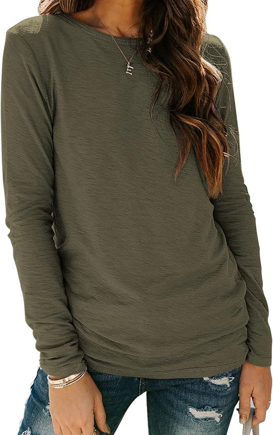 Sherosa Womens T Shirts Long Sleeve Crew Neck Shirts Basic Tee Tops Blouse by Sherosa
