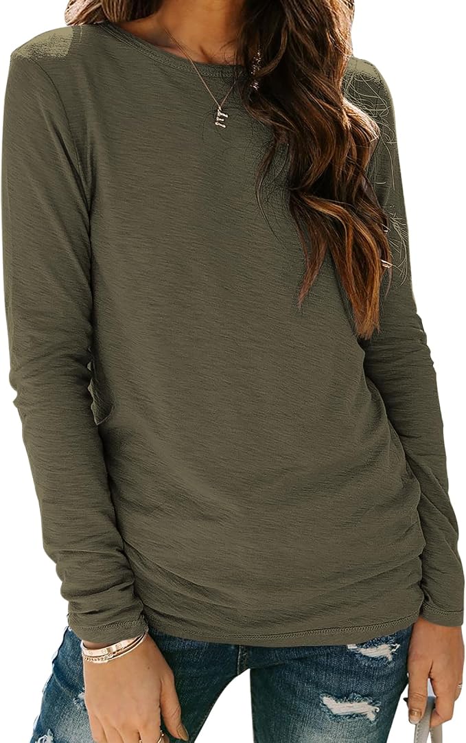 Sherosa Womens T Shirts Long Sleeve Crew Neck Shirts Basic Tee Tops Blouse by Sherosa