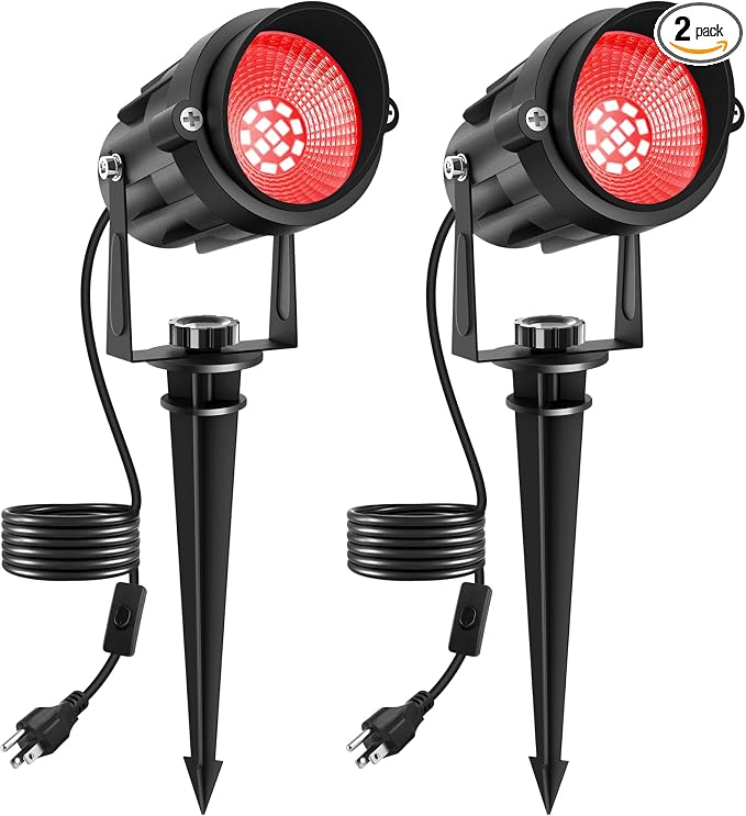 Red Landscape Lights Outdoor, 14 LED Landscape Lighting with US Plug, IP65 Waterproof Spotlights for Tree Yard Garden Pathway Halloween Christmas Decor 2 Pack by CREPOW