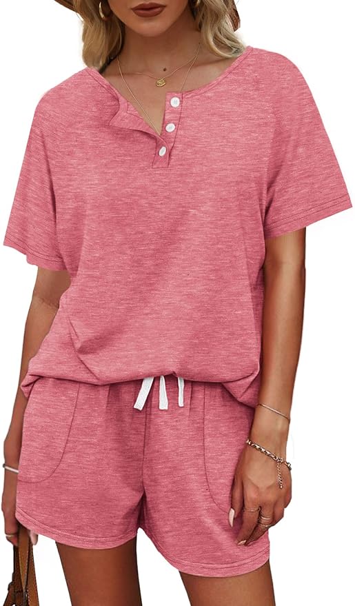 WIHOLL Two Piece Outfits for Women Lounge Sets Button Down Top and Shorts Set Sweatsuits with Pockets - Image 3