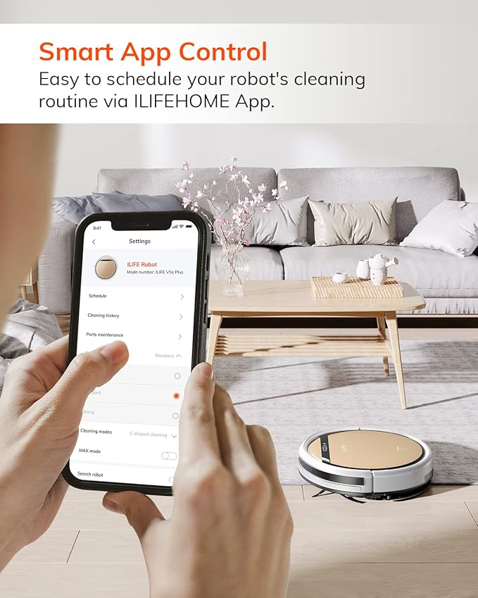ILIFE V5s Plus Robot Vacuum and Mop Combo with Wi-Fi/App/Alexa, Automatic Self-Charging Robotic Vacuum Cleaner, Slim and Quiet, Cleans Hard Floors Carpets and Pet Hair (V5s Pro Upgrade Version) | Remote, App & Voice Control, Automatic Self-Charging, Sl... - Image 3