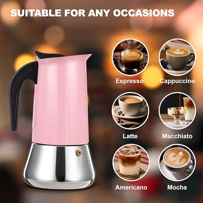 6 Cup Stovetop Espresso Maker Stainless Steel Moka Pot Stove Top Percolator Italian Coffee Makers Capable Mocha Greca Machine Cafe Classic Induction Cookers for Home and Camping 300ml 10oz - Image 6